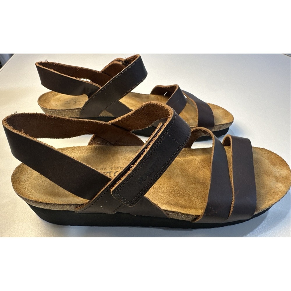Naot Kayla Brown Leather Cork Sandals Shoes EU 42 US 11 Woman's Made Israel